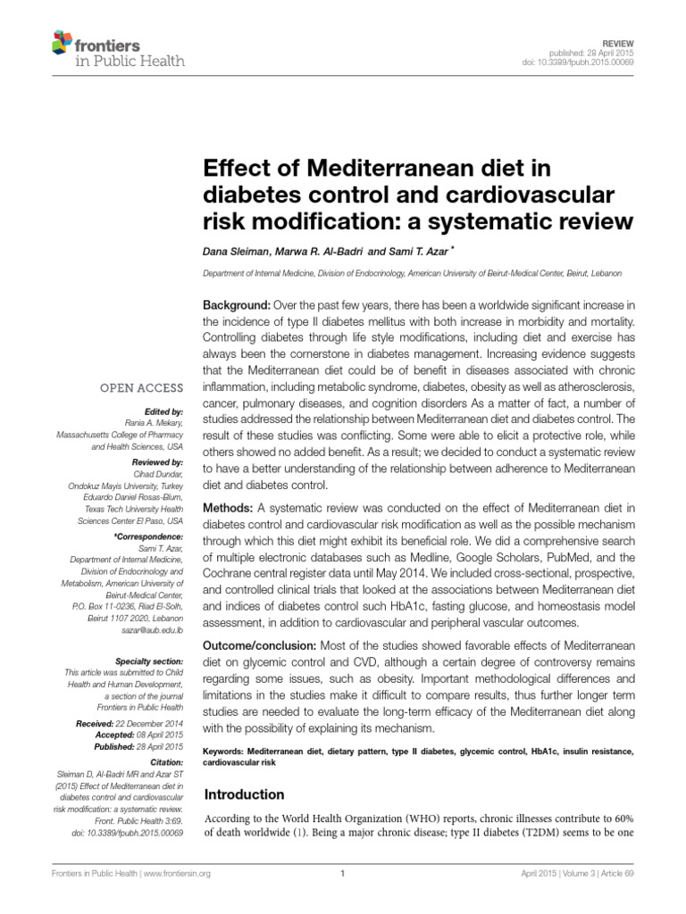 Effect of Mediterranean Diet in Diabetes Control and Cardiovascular ...