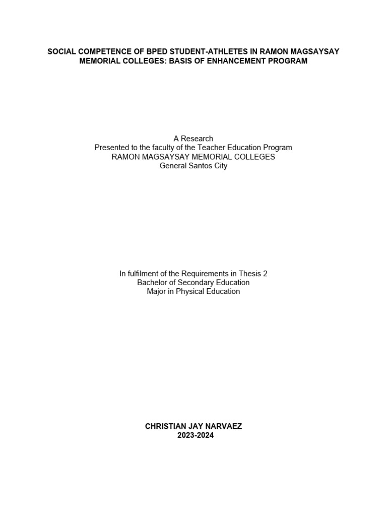 Social Competence of BPED Student-Athletes | PDF | Psychological ...