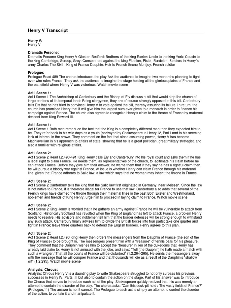 Henry V Transcript | PDF | Henry V Of England | Battle Of Agincourt