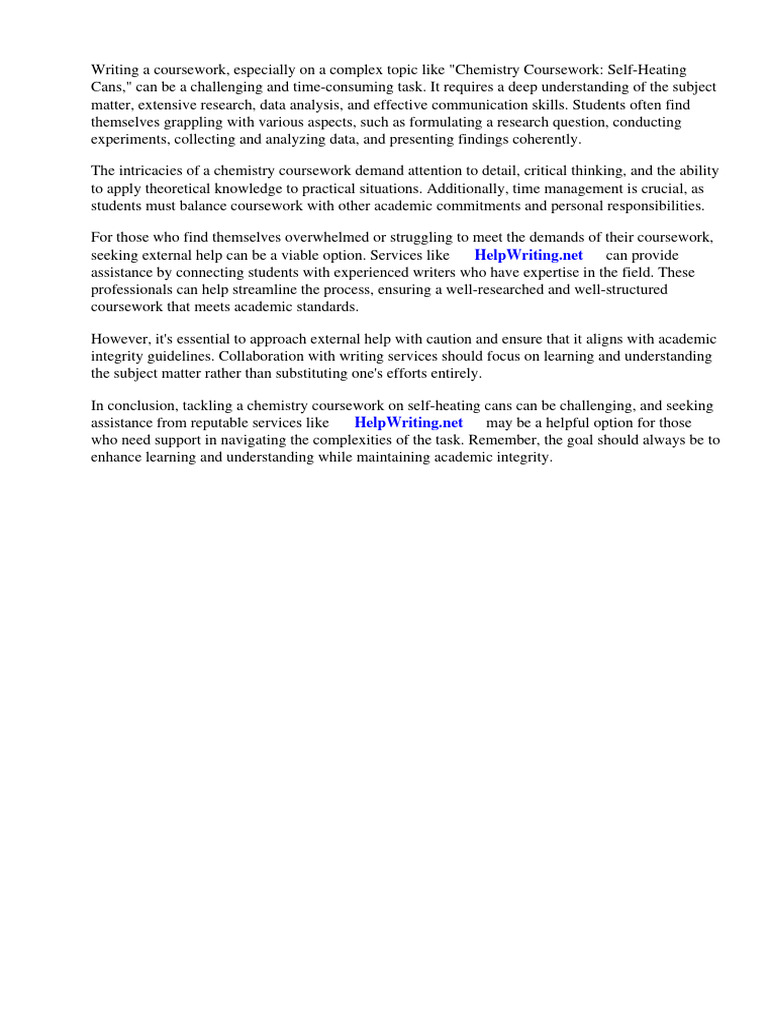 Chemistry Coursework Self Heating Cans PDF Water Chemical Reactions