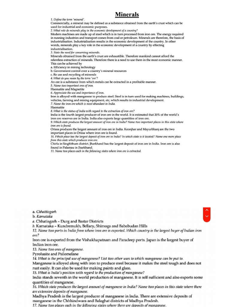 Minerals Important Notes Geography | PDF