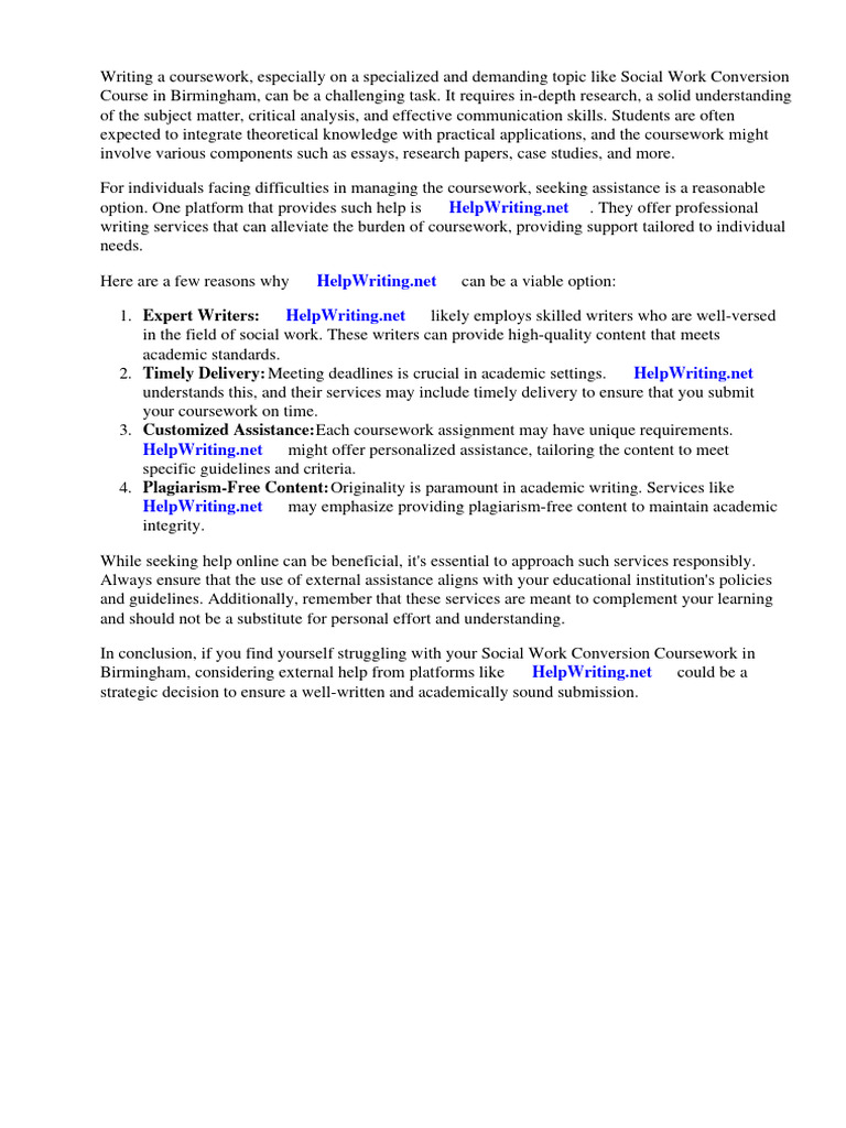 Social Work Conversion Coursework Help | PDF | Social Work | Academic ...