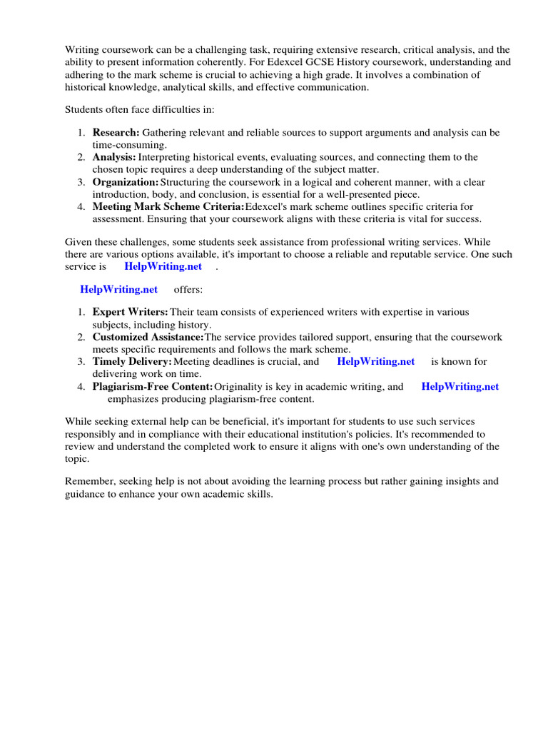 Edexcel Gcse History Coursework Mark Scheme | PDF