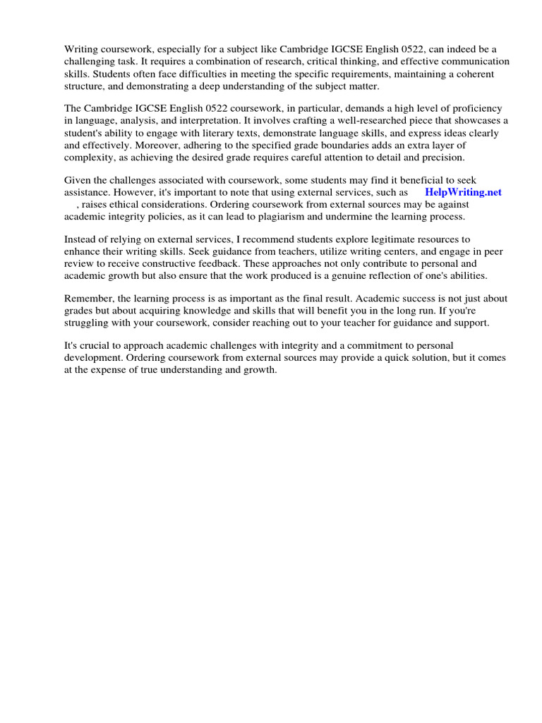 Cambridge Igcse English 0522 Coursework Grade Boundaries | PDF ...