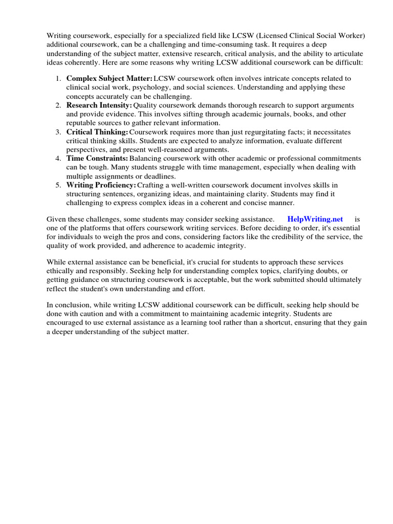 LCSW Additional Coursework | PDF | National Council Licensure ...