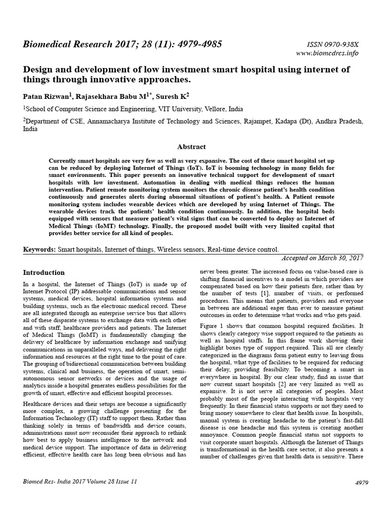 Design and development of low investment smart hospital using internet