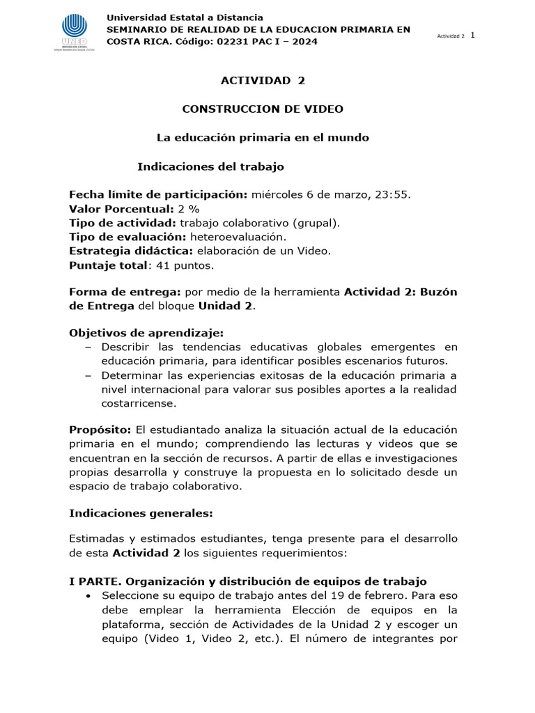 Actividad 2 2024-I | PDF | Educación primaria | Plan de estudios