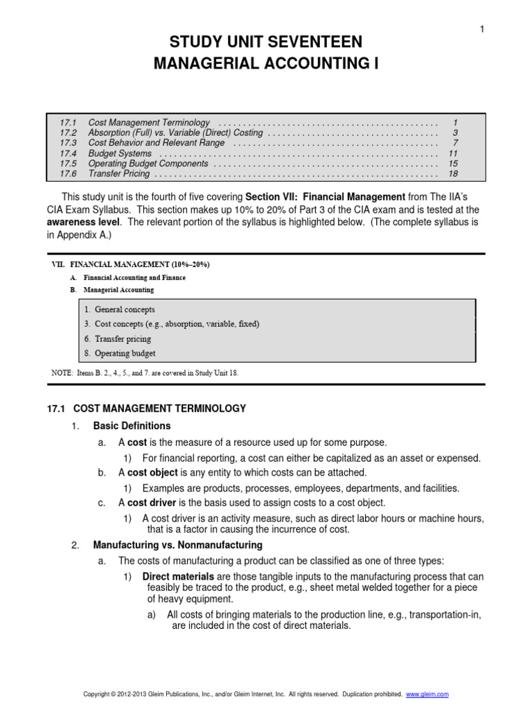 Unit 31 - Managerial Accounting-1 | PDF | Cost Of Goods Sold | Cost ...