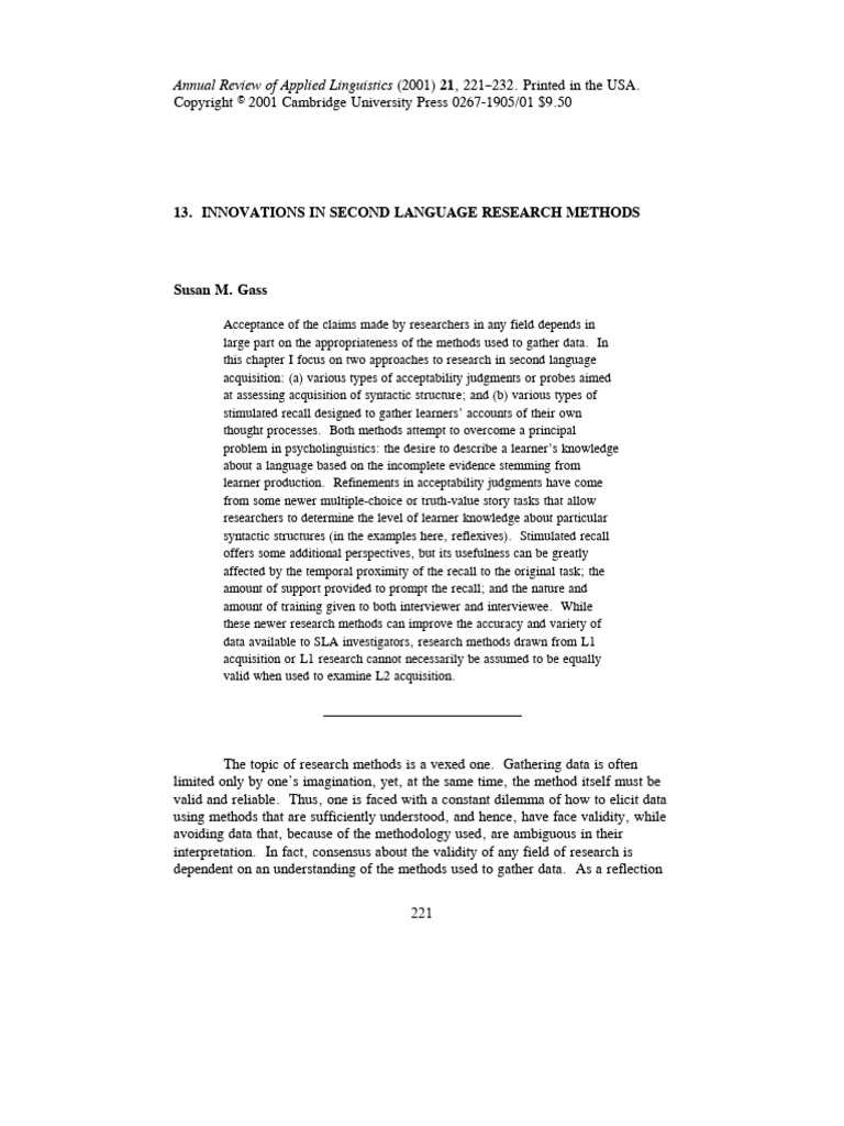 Innovations in Second Language Research Methods | PDF