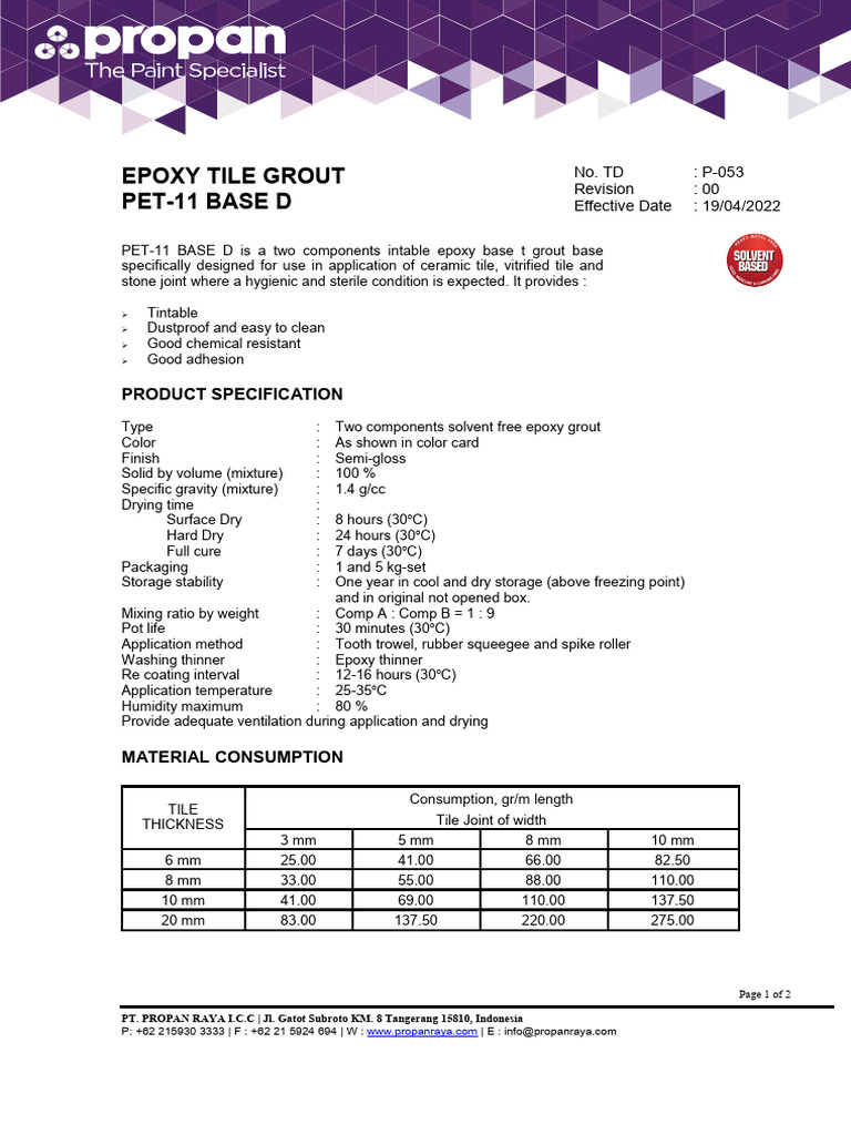 Epoxy Grout Specifications and Drying Times | PDF | Epoxy | Tile