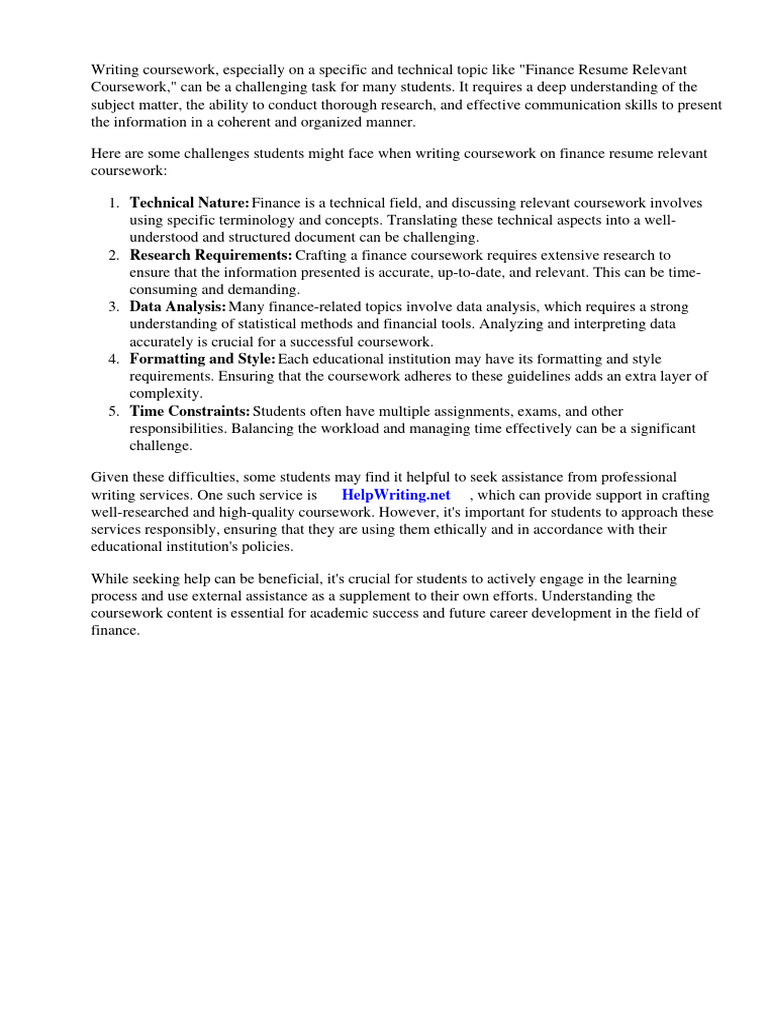 Finance Resume Relevant Coursework | PDF | Financial Analyst | Accounting