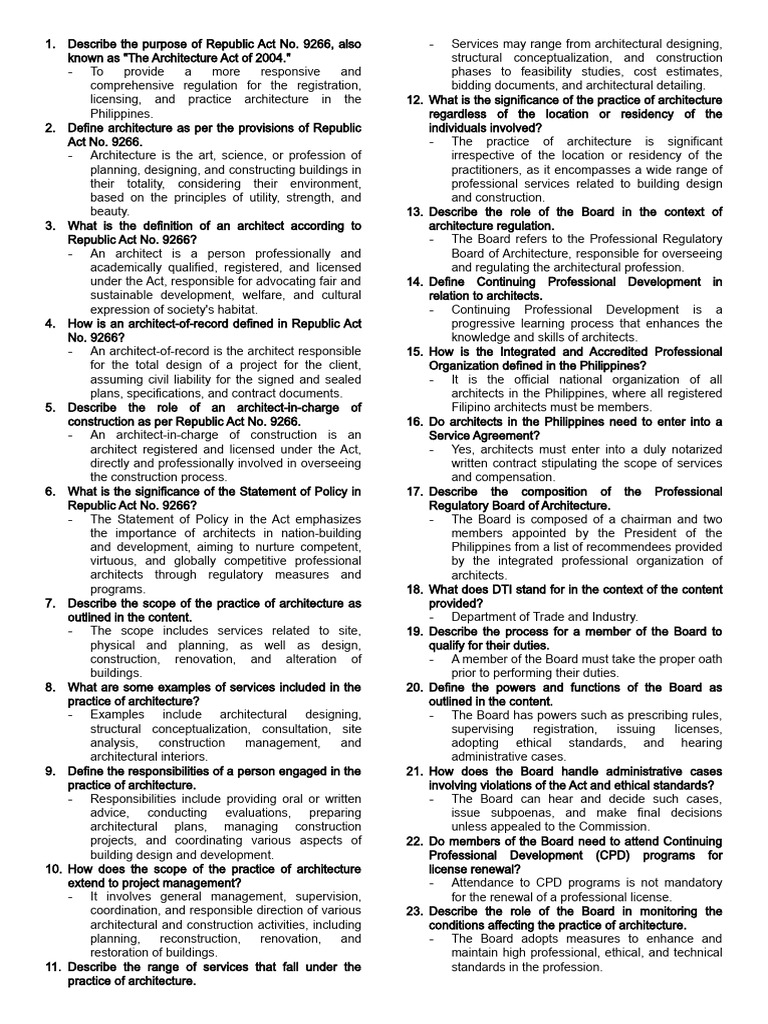 Prof Pract Rev Ra 9266 | PDF | Architect | Licensure