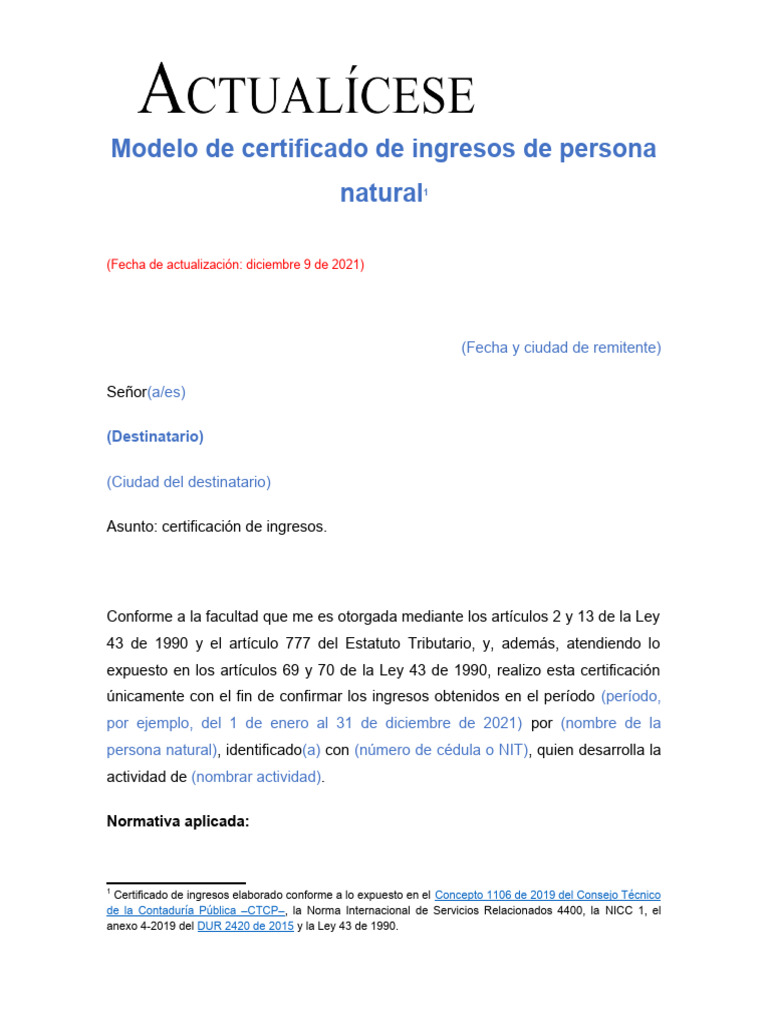 VA21 Certificado Contador Ingresos Persona Natural | PDF | Contador ...