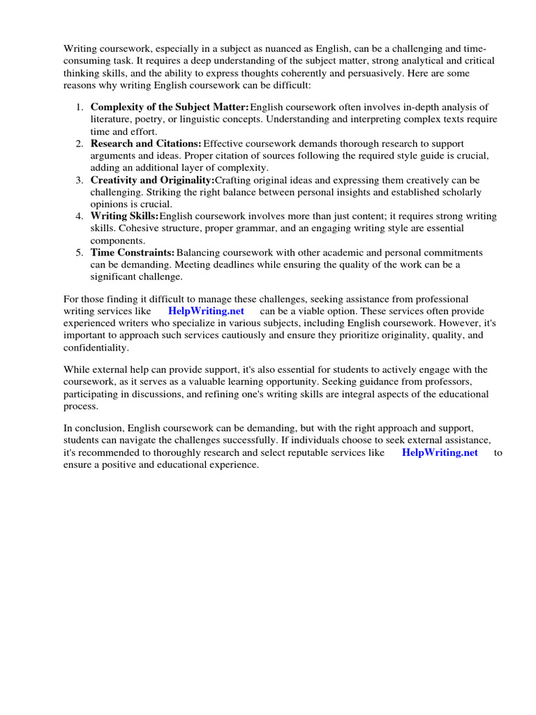 Writing English Coursework | PDF | Essays | Thesis
