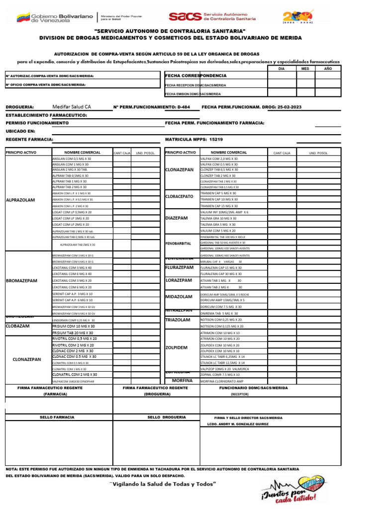 Autorización SACS Mérida para Medicamentos | PDF | Ciencias de la Salud ...