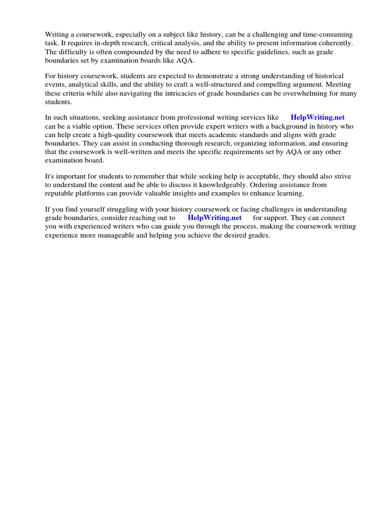 History Coursework Grade Boundaries Aqa Pdf