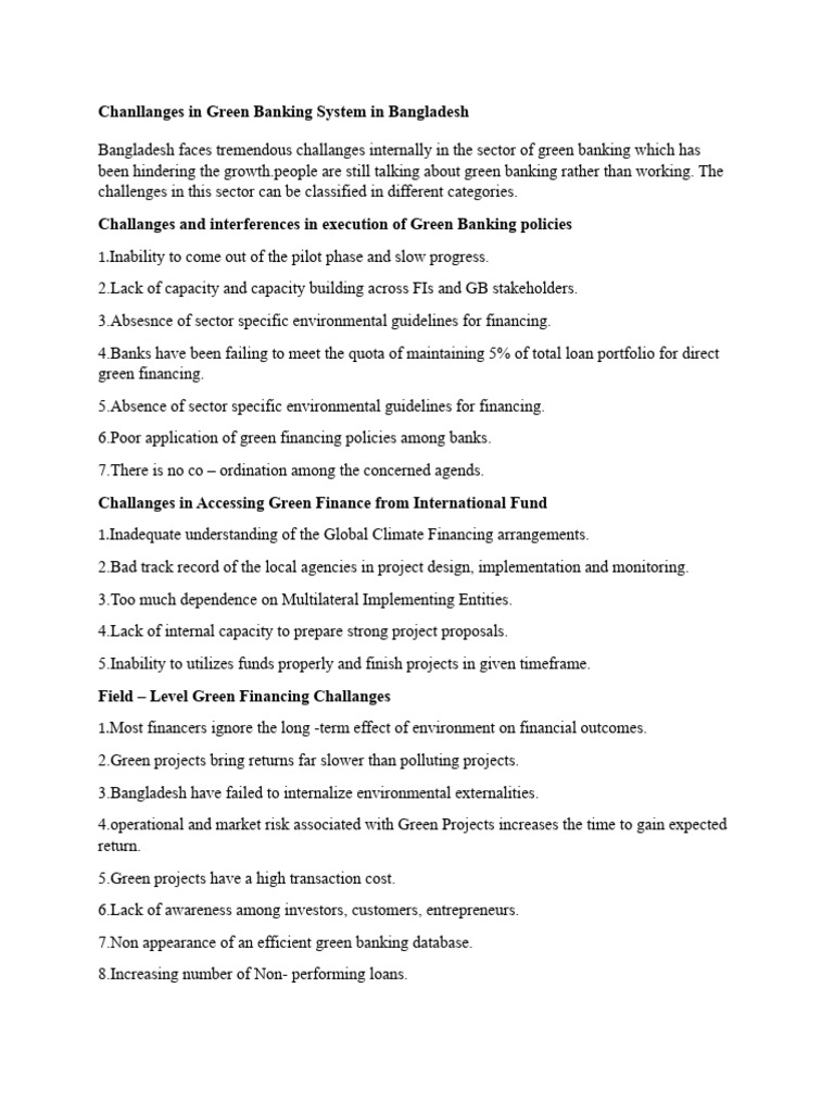 Chanllanges in Green Banking System in Bangladesh | PDF | Business