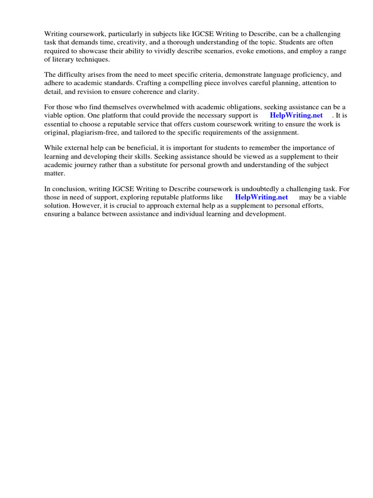 Igcse Writing To Describe Coursework | PDF | Essays | Learning