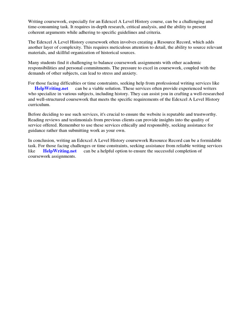 Edexcel A Level History Coursework Resource Record | PDF