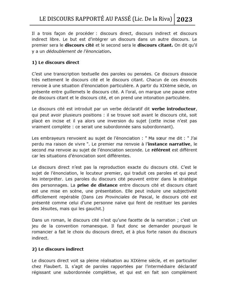 Le Discours Rapporté au Passé | PDF | Phrase | Clause
