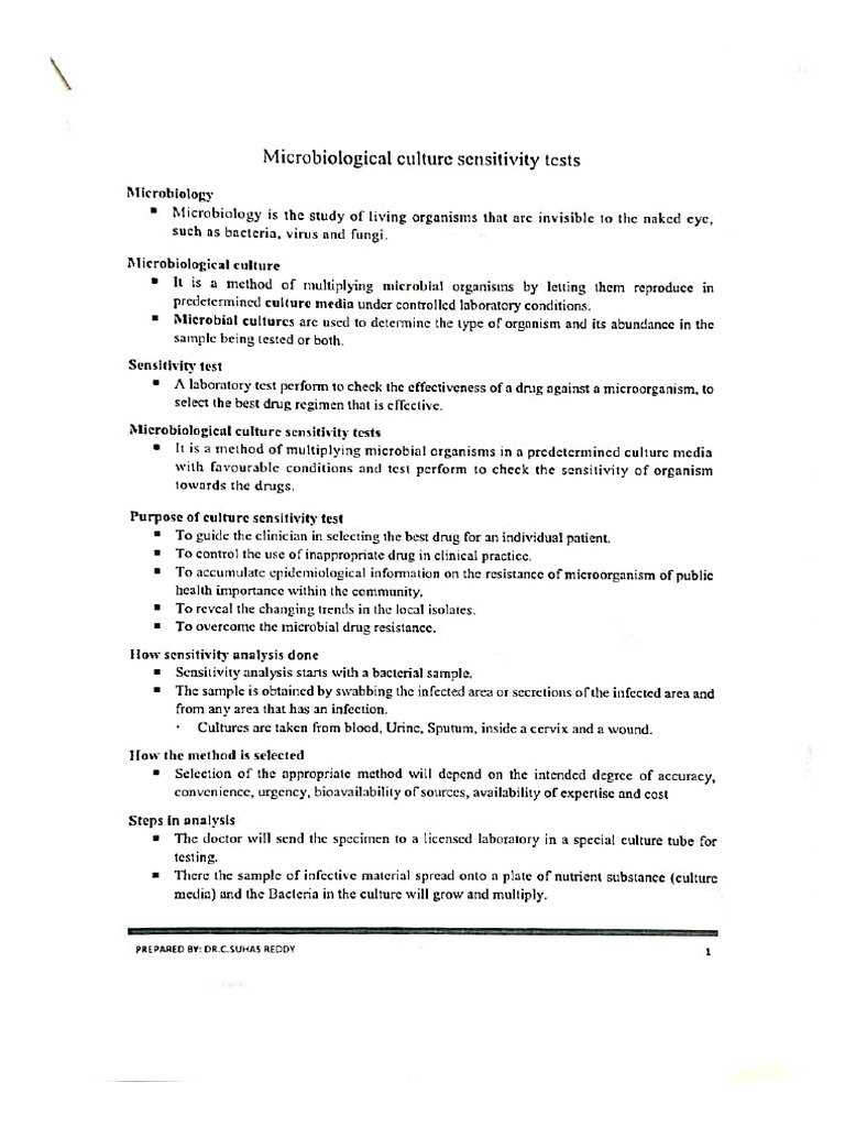 Microbiology Culture Sensitivity Tests | PDF