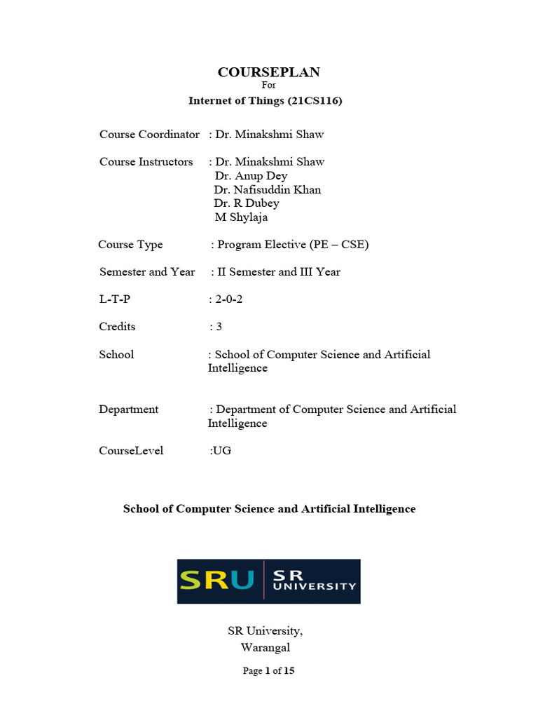 IoT Course Plan for CSE Program | PDF | Internet Of Things | Engineering