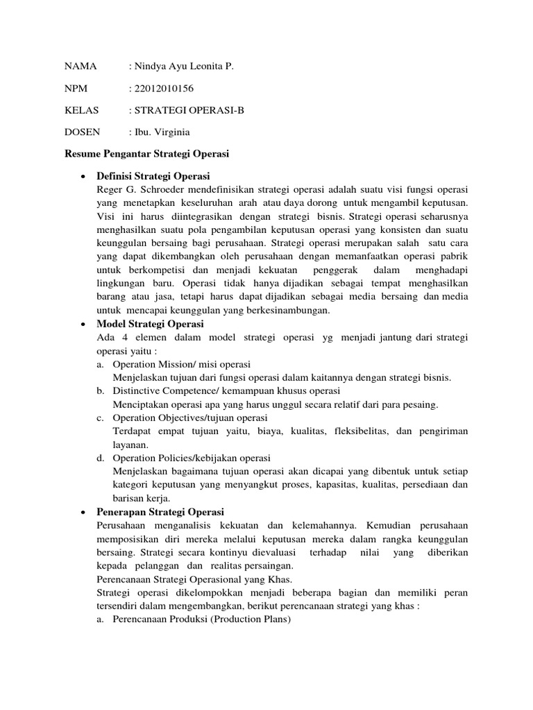Strategi Operasi untuk Keunggulan Bisnis | PDF