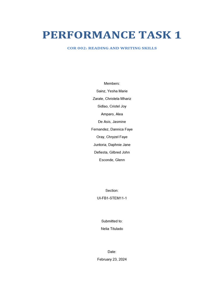 Performance Task 1 Cor 002 | PDF