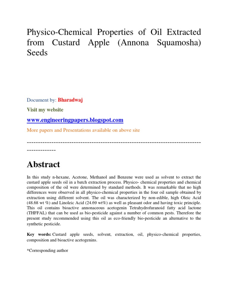 Custard Apple Oil as Bio-Pesticide | PDF | Solvent | Petroleum