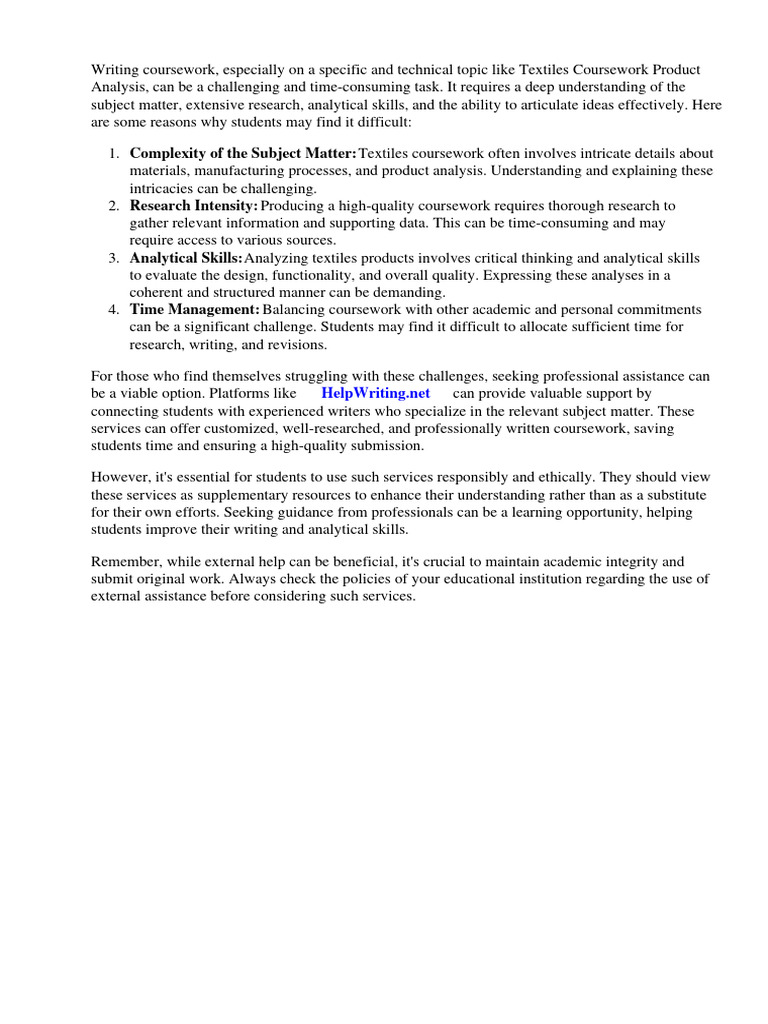 Textiles Coursework Product Analysis | PDF | Career & Growth | Business