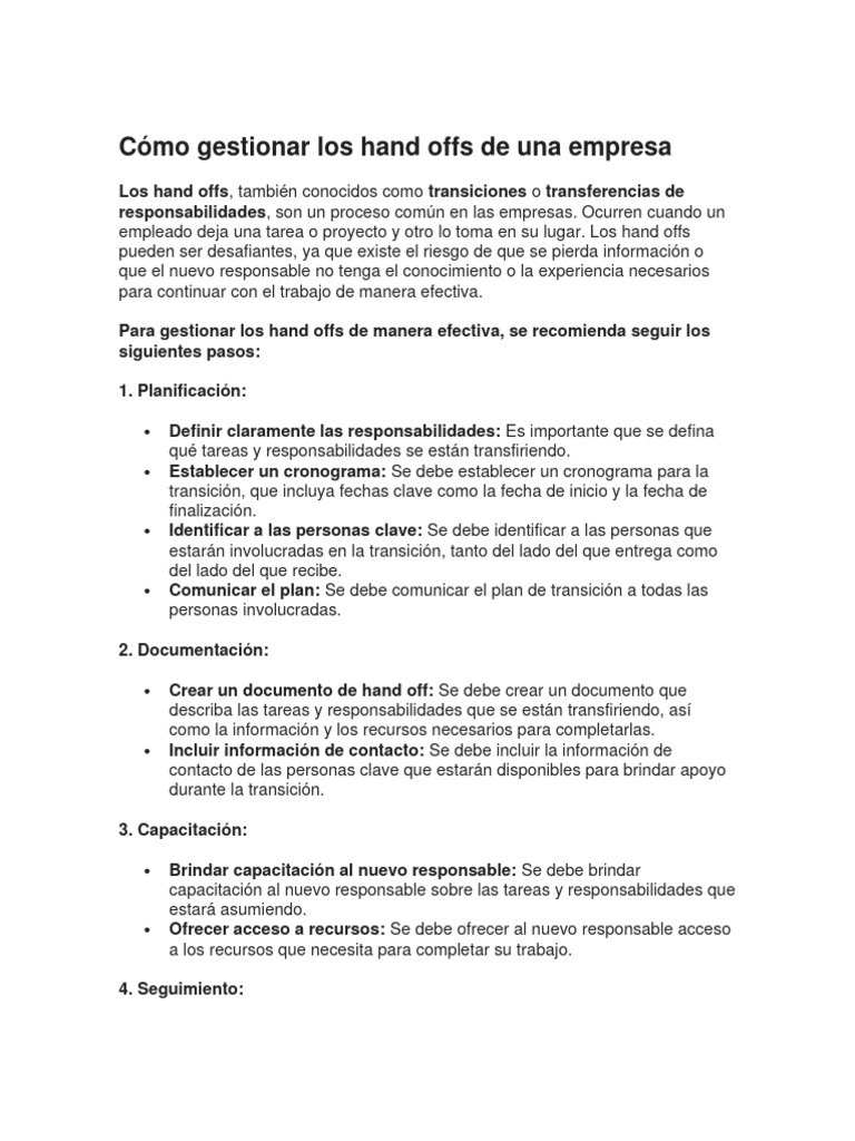 Gestión efectiva de hand offs empresariales | PDF | Crecimiento ...