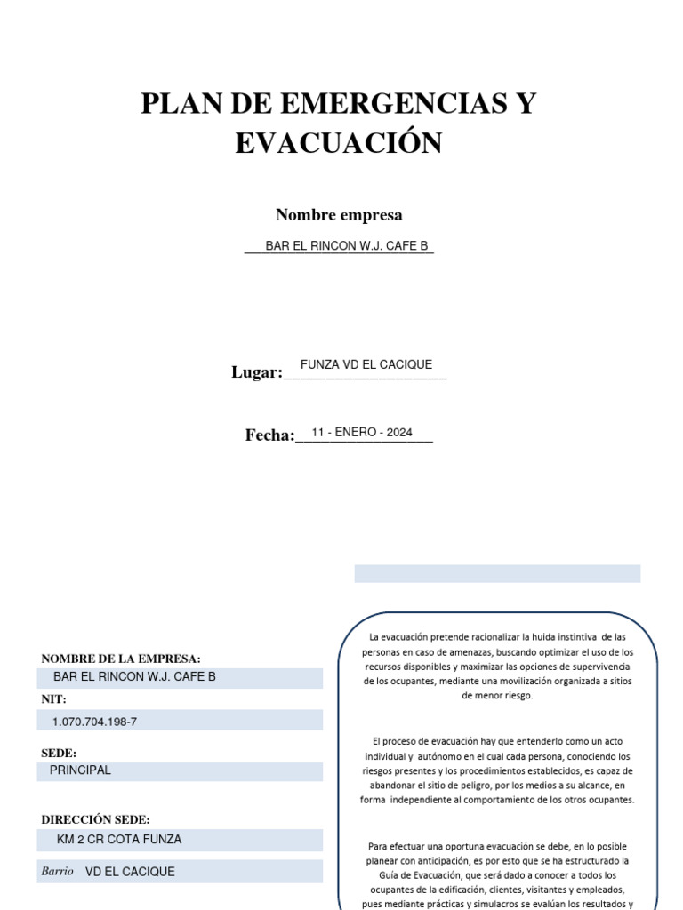 Plan de Emergencias y Evacuación Café | PDF | Policía | Emergencia