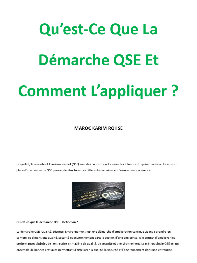 Démarche QSE : Définition et Application | PDF | Management de la ...