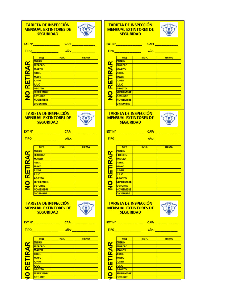 Tarjeta de Inspección de Extintores | PDF