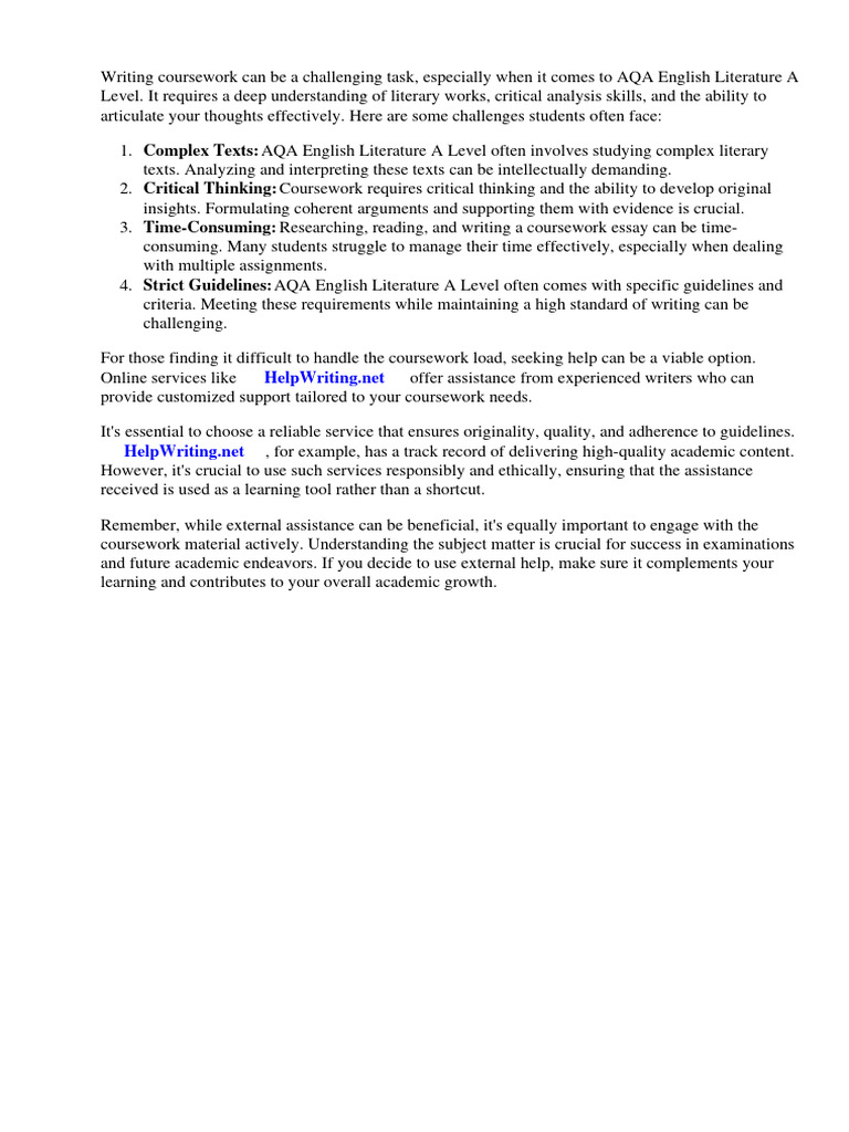 Edexcel Igcse English Literature Coursework Meaning