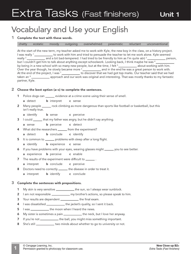 Extra Tasks for Fast Finishers | PDF | Senses