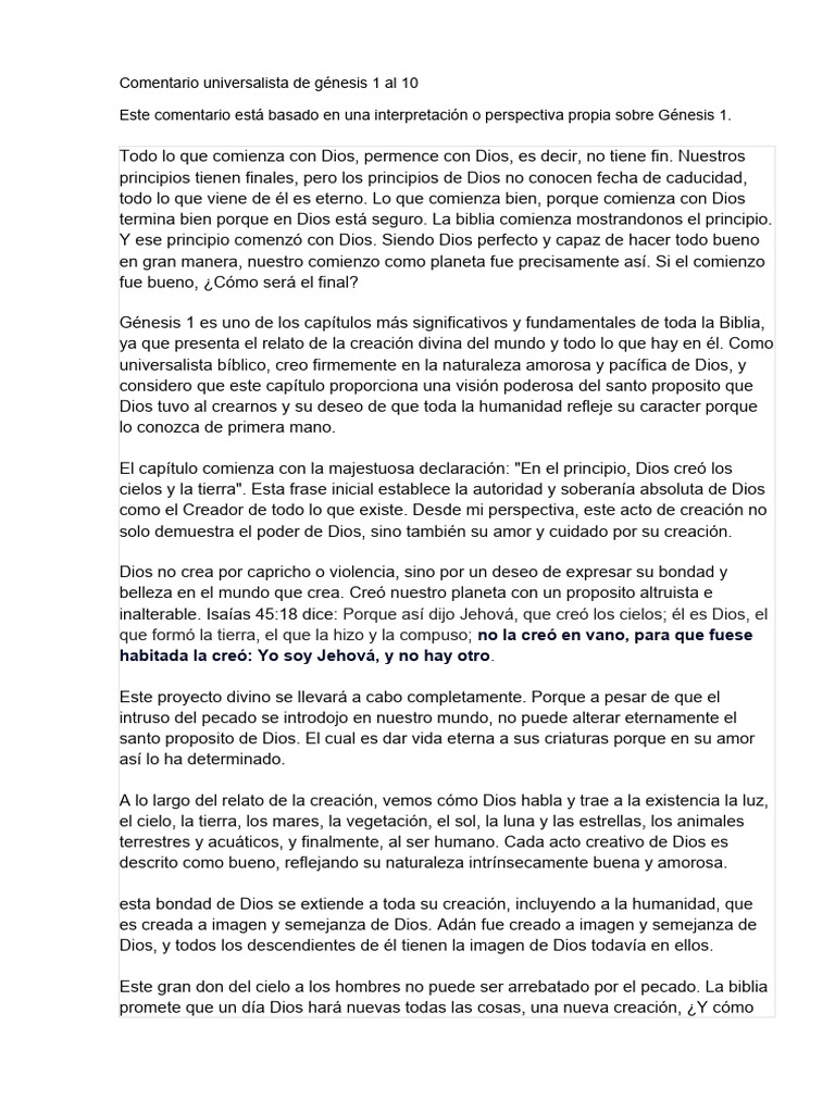 Comentario sobre Génesis 1-10 | PDF | Dios | Imagen de dios