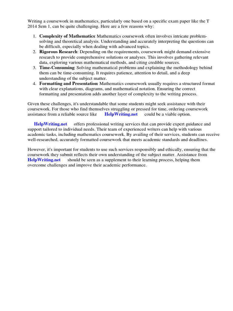 Coursework Mathematics T 2014 Sem 1 | PDF | Mathematics | Methodology