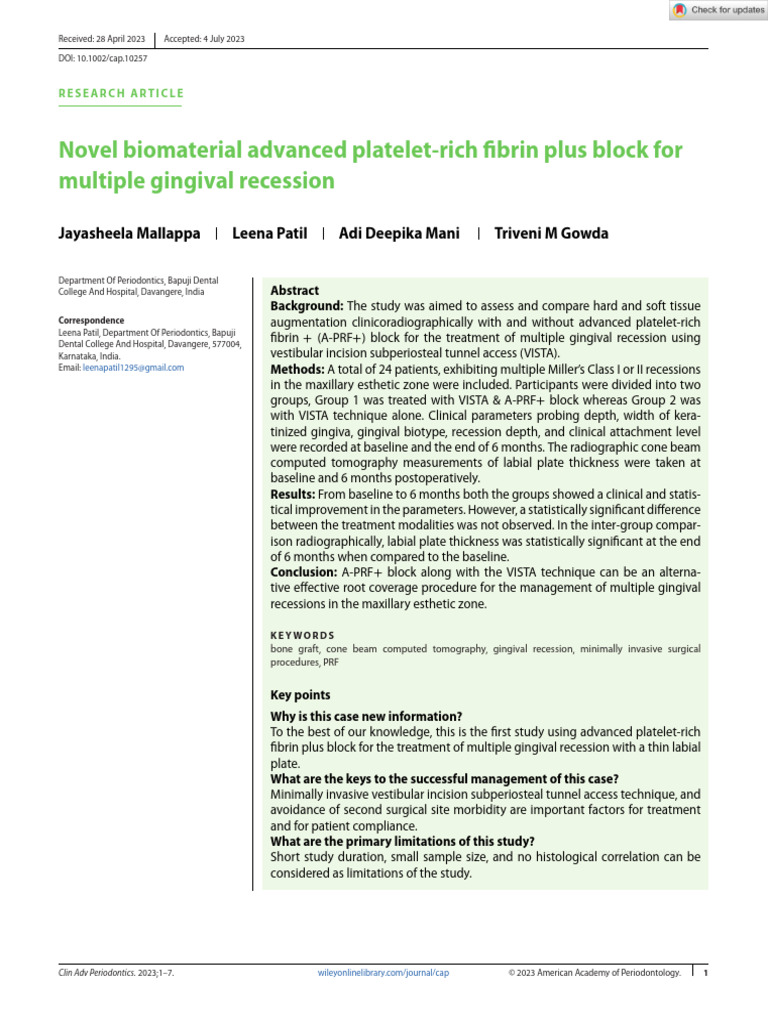 Advanced PRF+ for Gingival Recession | PDF | Periodontology | Dentistry ...