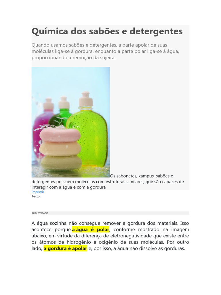Química Dos Sabões e Detergentes | Download grátis PDF | Gordura ...