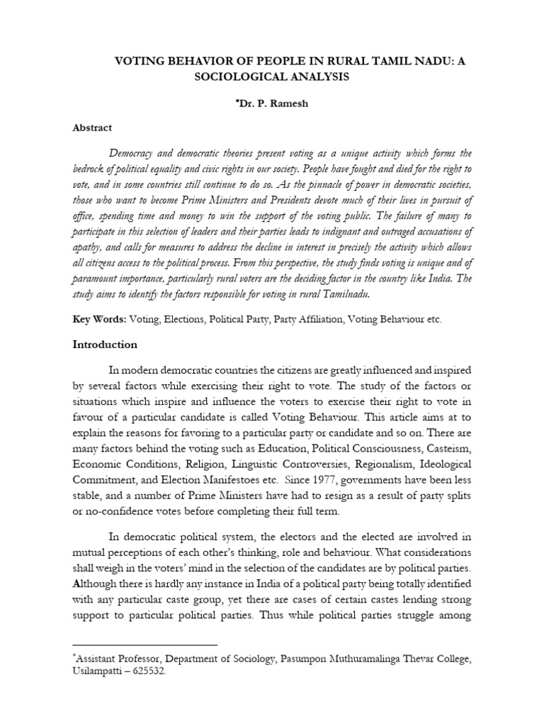 Rural Tamil Nadu Voting Behavior Analysis | PDF | Voting | Elections