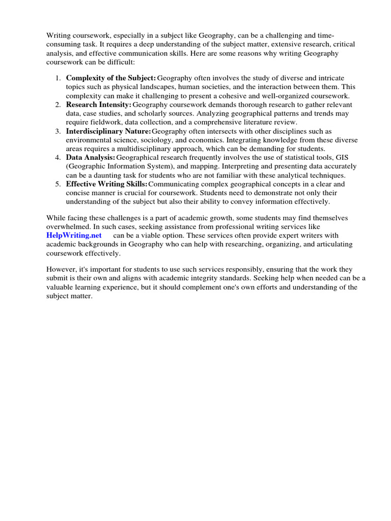 Example Geography Coursework PDF Geography Earth Sciences