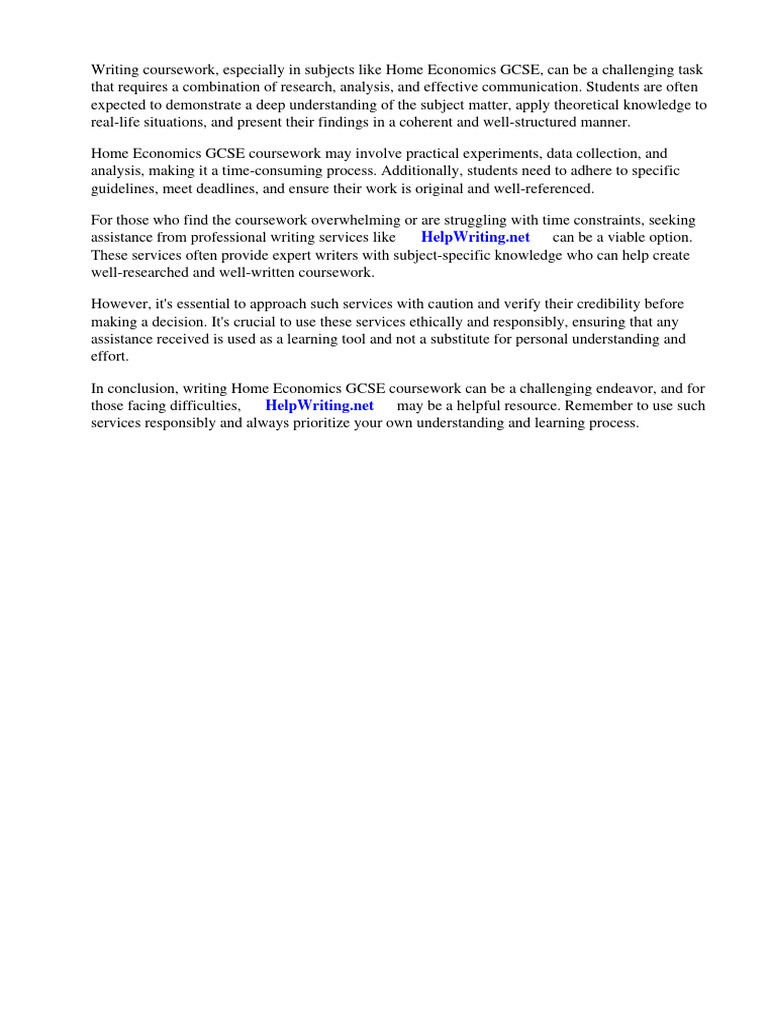 Home Economics Gcse Coursework PDF