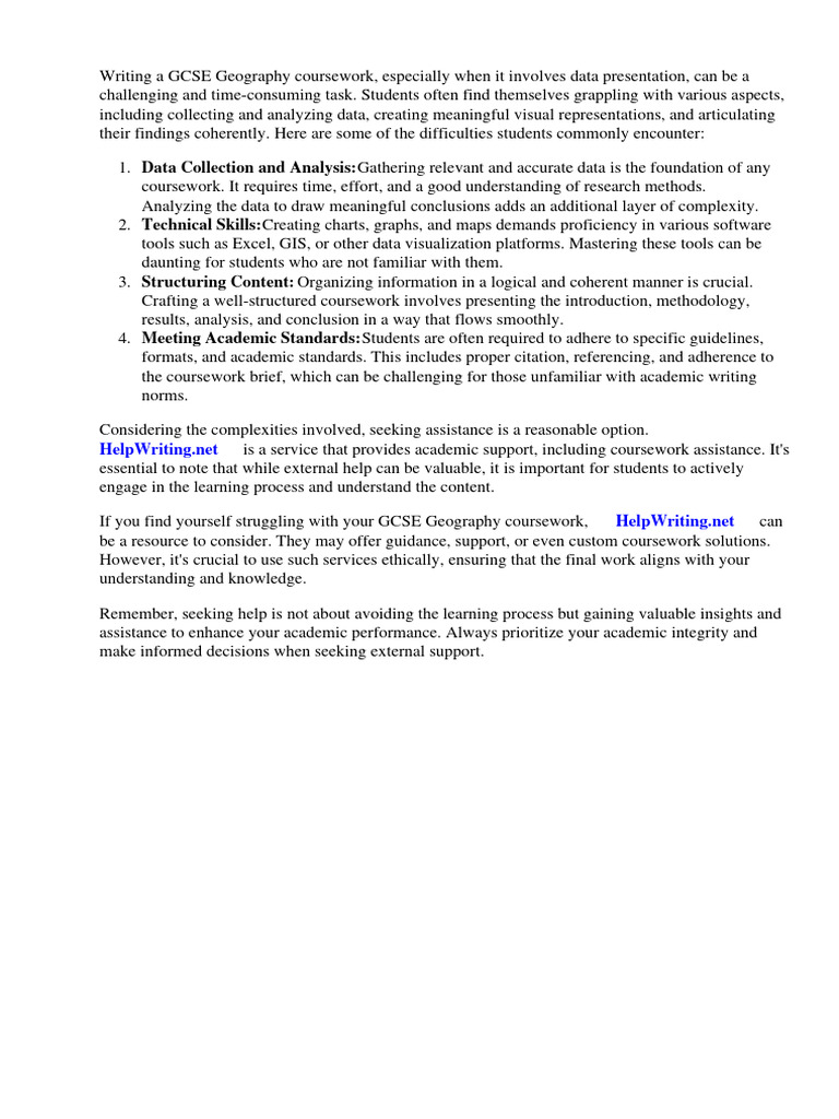 Gcse Geography Coursework Data Presentation | PDF
