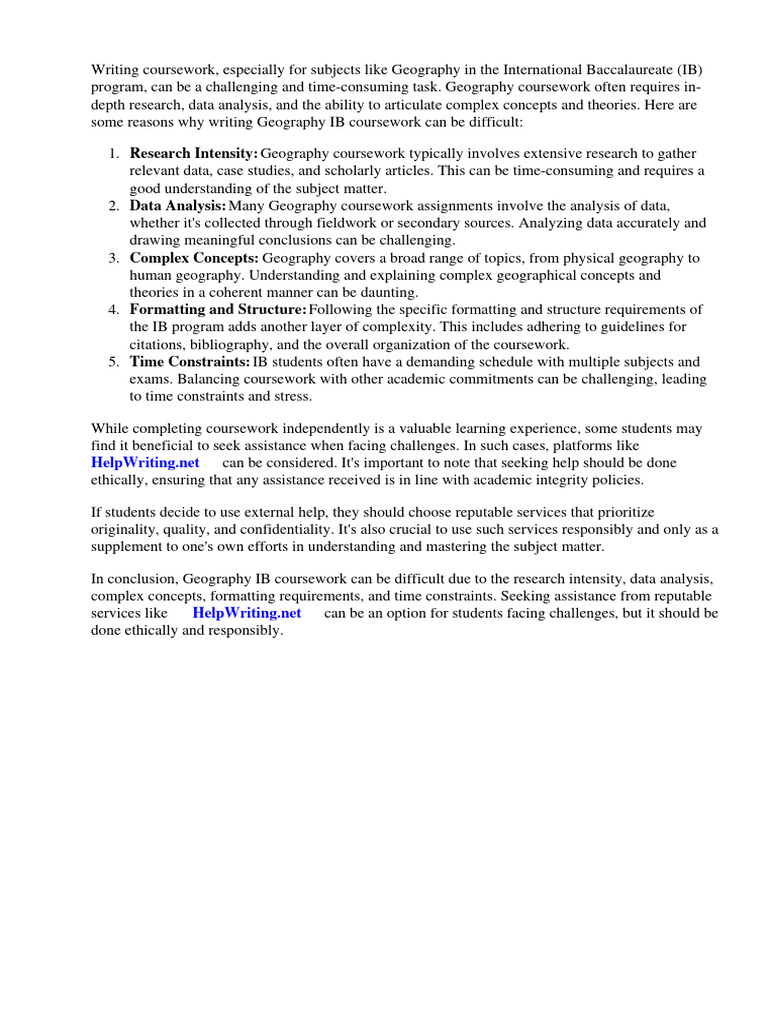 Geography Ib Coursework Examples PDF Geography