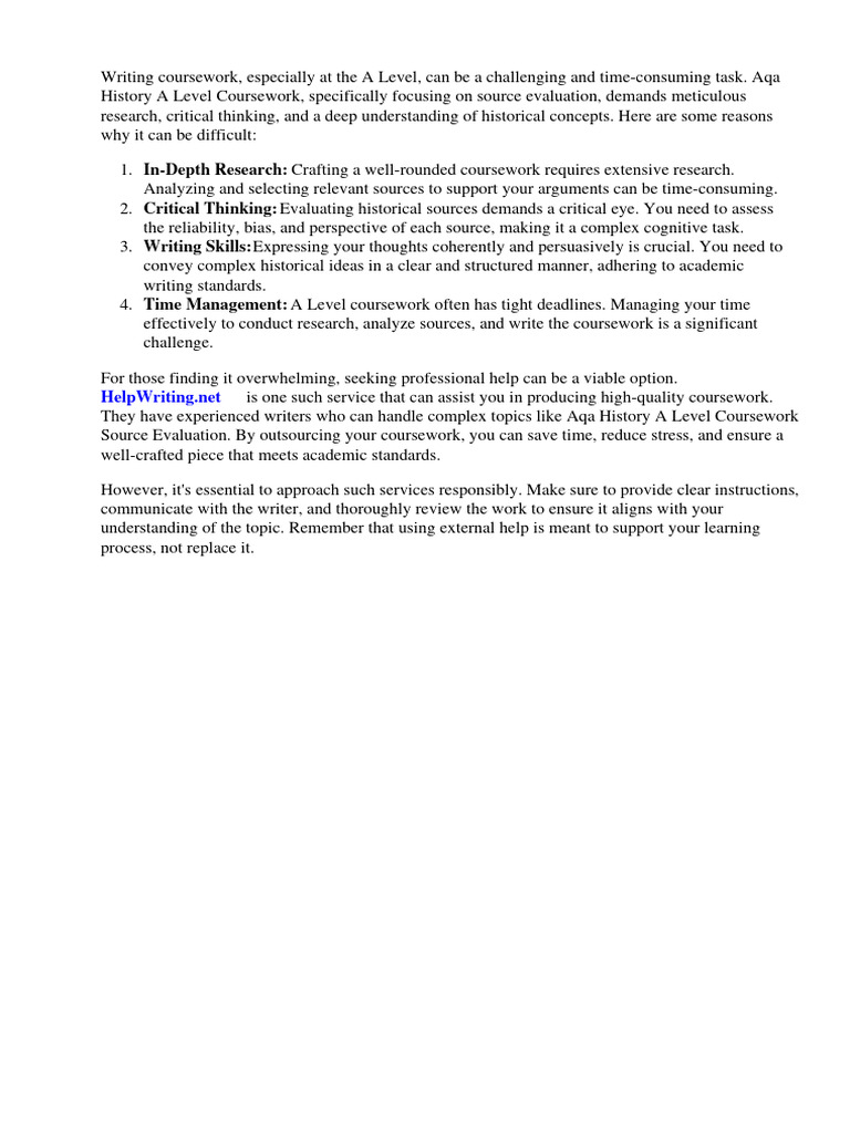 Aqa History A Level Coursework Source Evaluation | PDF | Thought ...