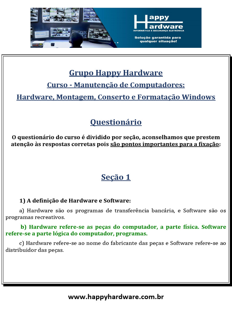 CURSO+Hardware+-+Questionário+e+Anotações | Download grátis PDF | USB ...