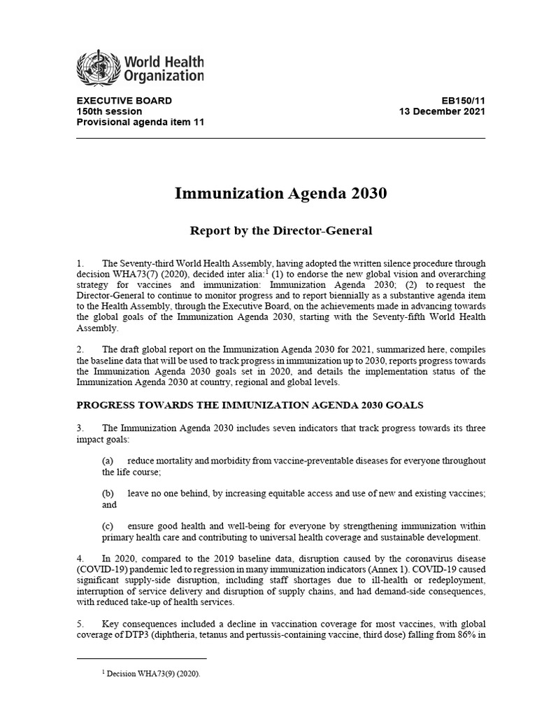 Immunization Agenda 2030 Report By The Director General Download