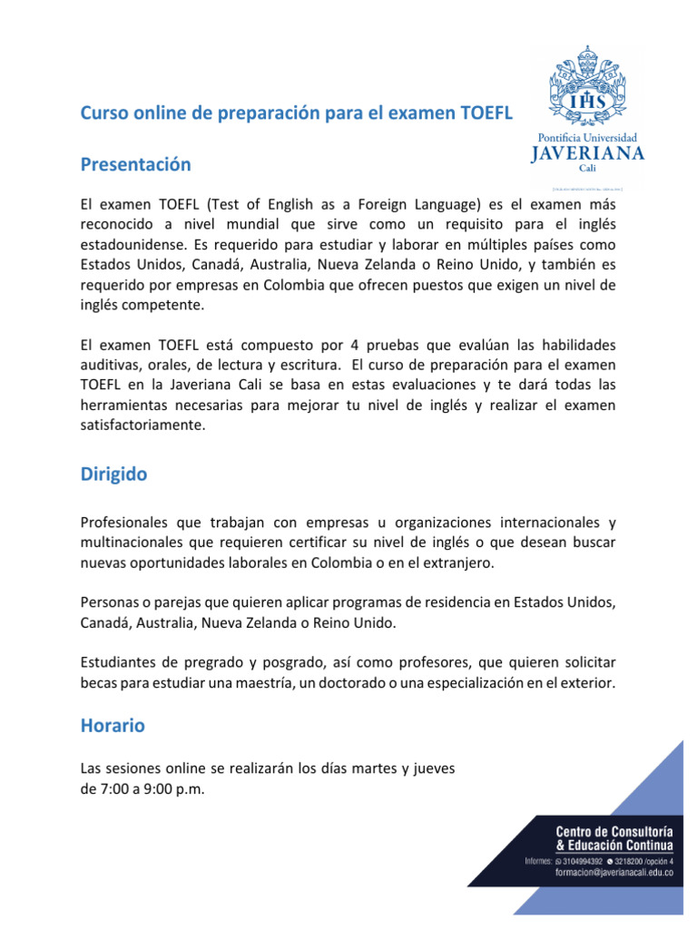 Curso de Preparación para el TOEFL | PDF | Idiomas del Reino Unido ...