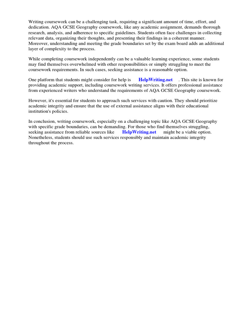 Aqa Gcse Geography Coursework Grade Boundaries PDF Gce Advanced